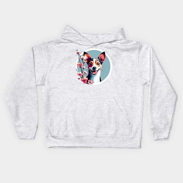 Toy Fox Terrier Celebrates Spring Amid Cherry Blossoms Kids Hoodie by ArtRUs